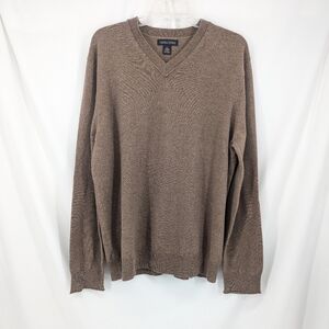 Banana Republic Lambswool Cashmere  Vneck Pullover Elbow Patch Sweater XL Brown